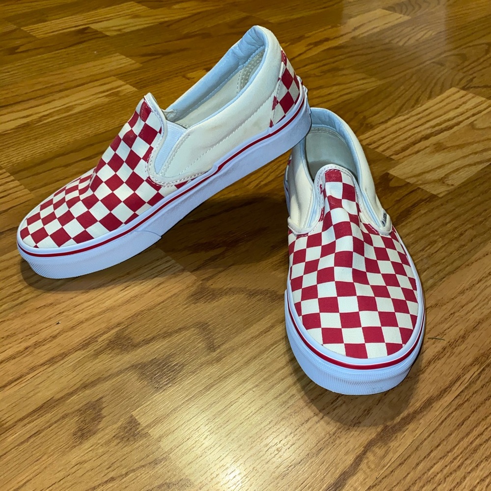 Red and white checkered vans